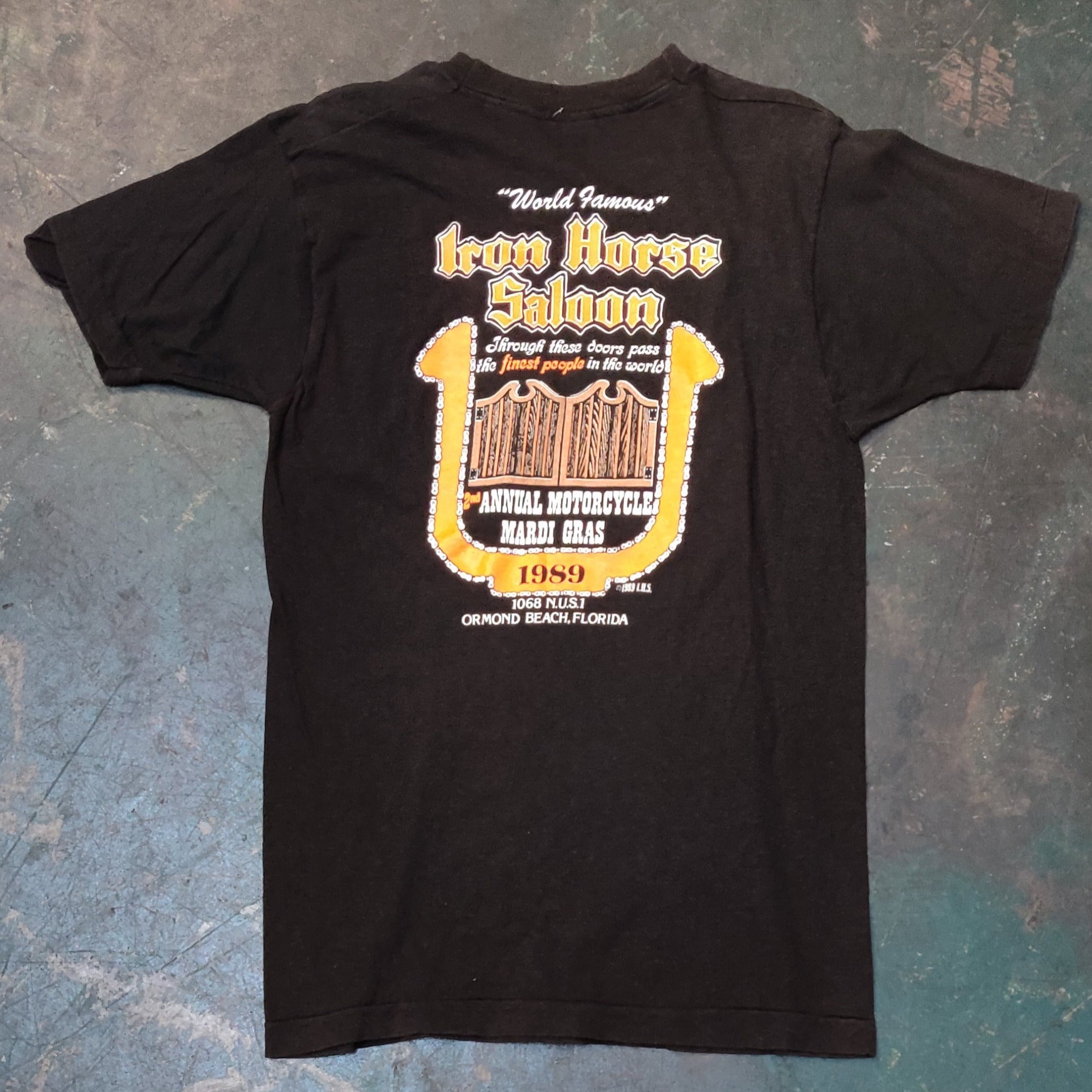 Vintage 1989 Iron Horse Saloon Motorcycle Mardi Gras Tee Shirt