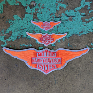 Vintage Licensed Felt Harley Davidson Embroidered Bar & Shield Wings Patch - Three Sizes