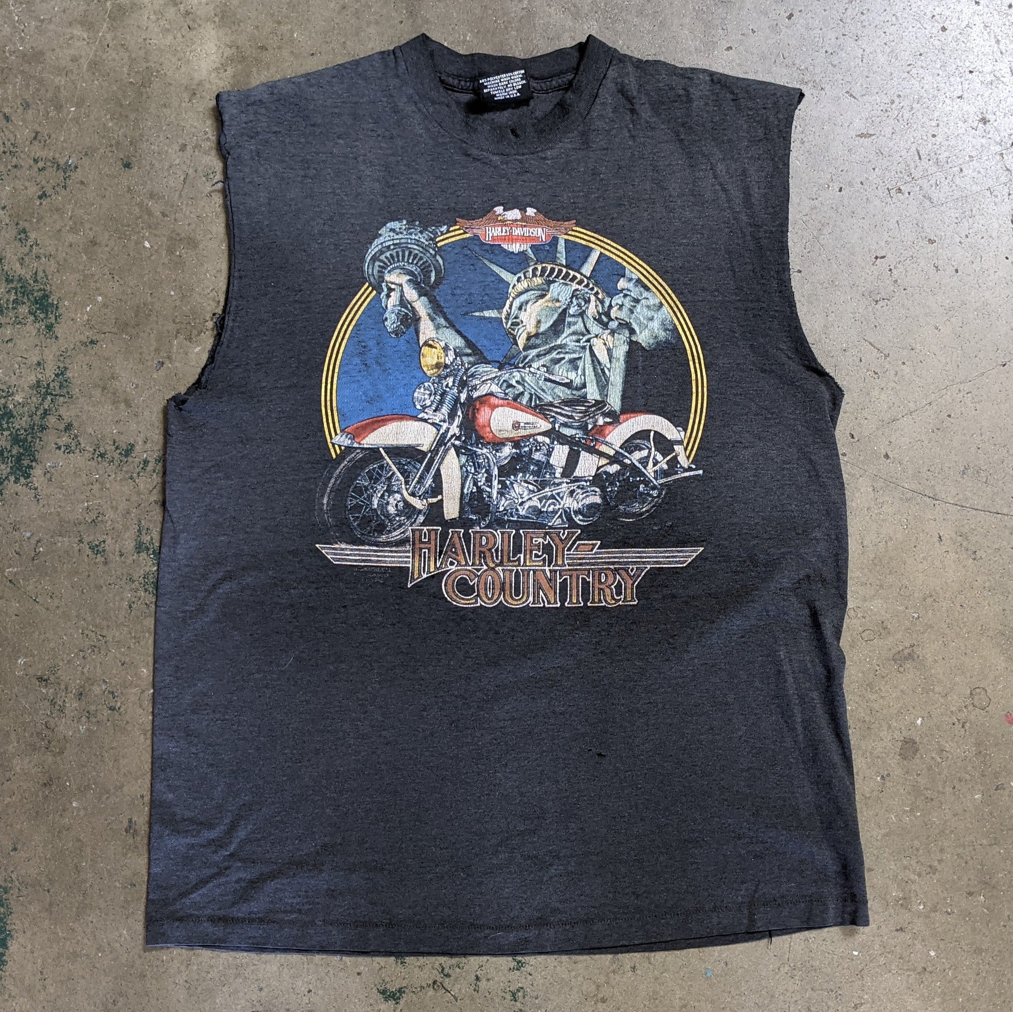 Vintage 1990 Harley Country Harley Davidson Cutoff Muscle Tee Shirt